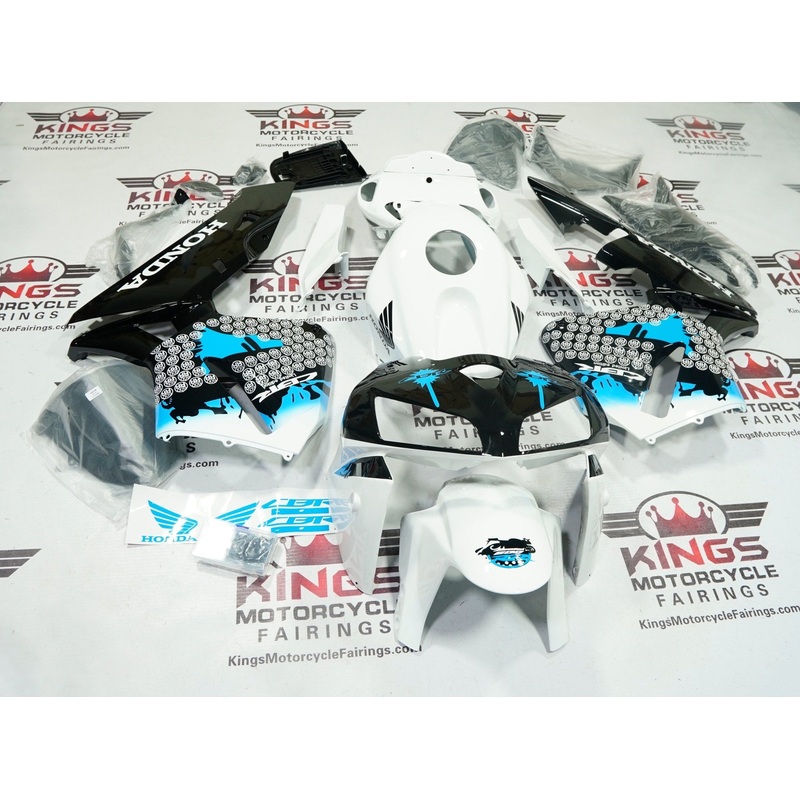 Honda CBR600RR (2005-2006) White, Black, Blue Ink Splash Fairings No Seat Cowl No Bolt Kit No Tank