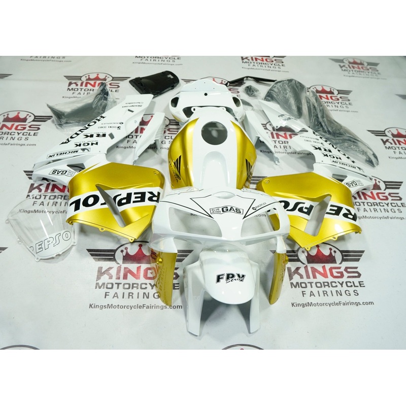Honda CBR600RR (2005-2006) White, Gold, Black Repsol Fairings No Seat Cowl No Bolt Kit No Tank