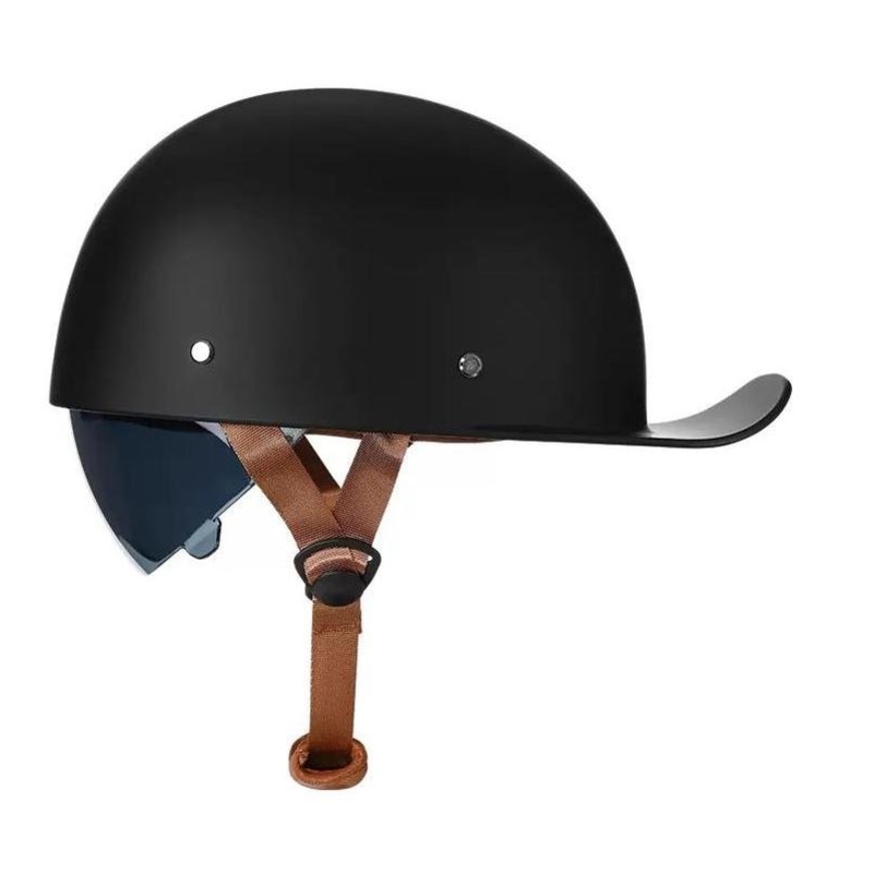 Matte Black, Brown Vintage Baseball Cap Motorcycle Helmet Small (S)= 50-53 CM’s