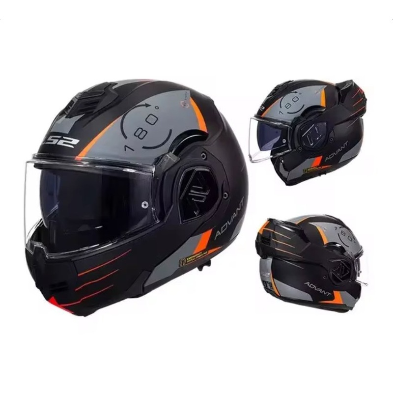 Matte Black, Gray, Orange Modular LS2 Motorcycle Helmet Medium (M)= 53-54 CM’s