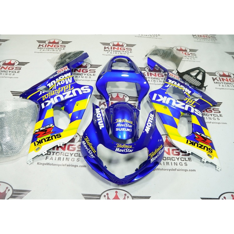 Suzuki GSXR1000 (2000-2002) Blue, Yellow Movistar Fairings No Seat Cowl No Bolt Kit No Tank Cover