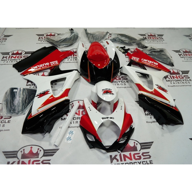 Suzuki GSXR1000 (2007-2008) White, Red, Black, Gold Stripe Fairings No Seat Cowl No Bolt Kit No Tank