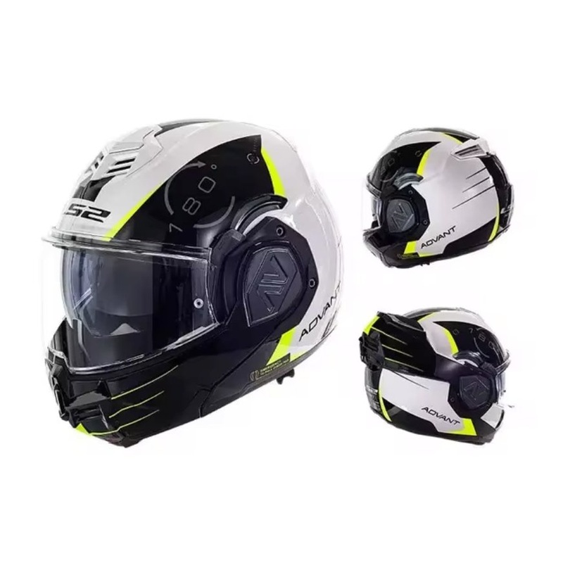 White, Black, Neon Yellow Modular LS2 Motorcycle Helmet Medium (M)= 53-54 CM’s