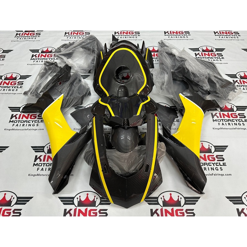 Yamaha YZF-R1 (2015-2019) Faux Carbon Fiber, Yellow, White Fairings No Seat Cowl No Bolt Kit No Tank