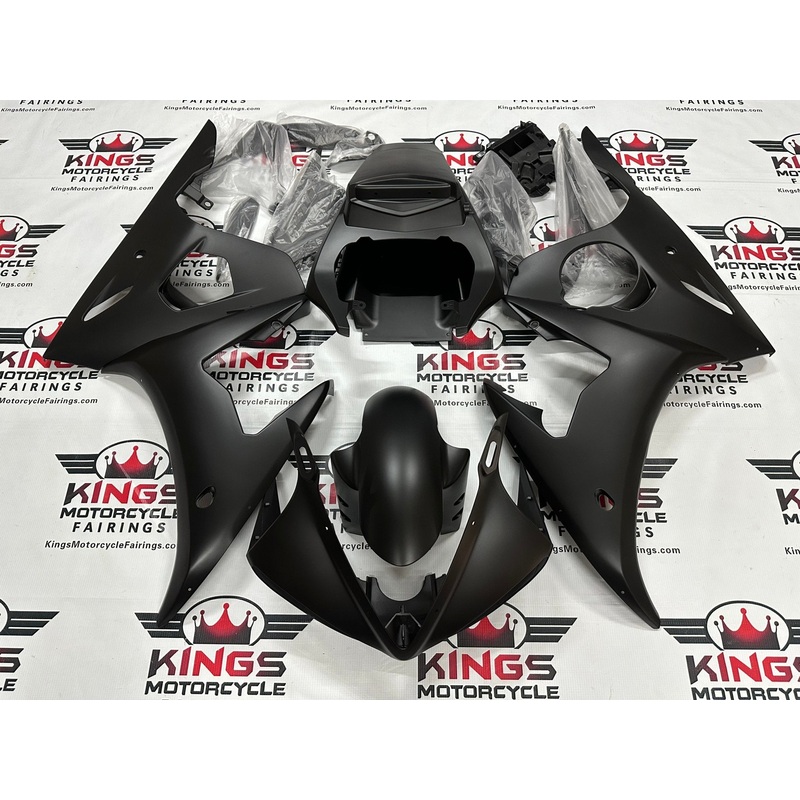 Yamaha YZF-R6 (2005) All Matte Black Fairings Clear Windscreen: Free No Seat Cowl No Bolt Kit