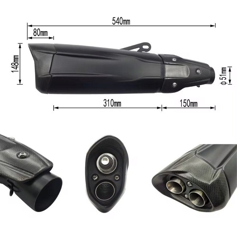 Black and Carbon Motorcycle Exhaust – Universal Slip-On (under 1000cc) Black & Carbon