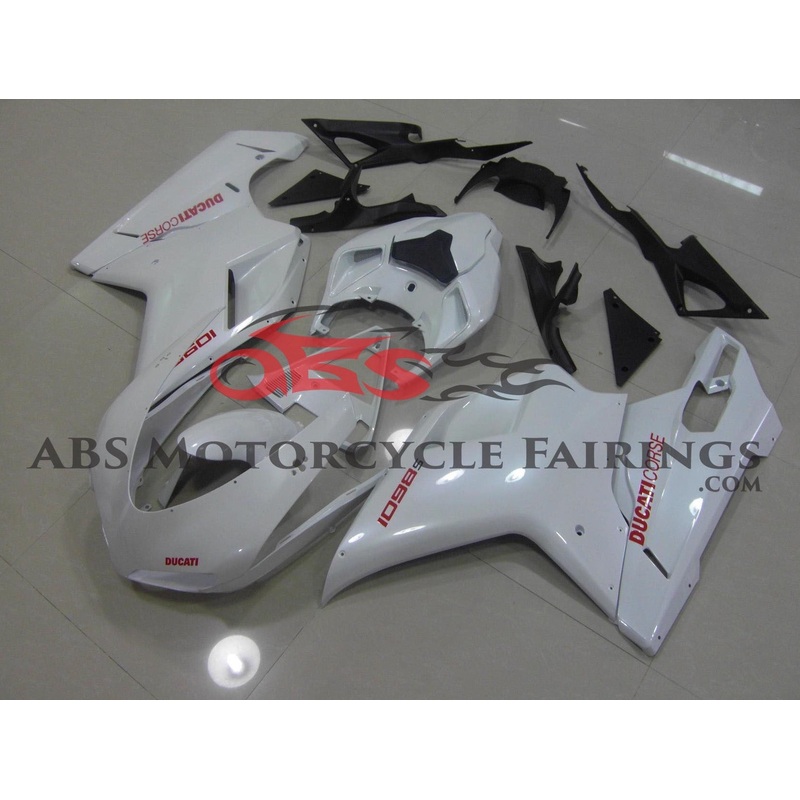 Ducati 1098 (2007-2014) White, Red Corse Fairings Clear Windscreen: Free No Seat Cowl No Bolt Kit