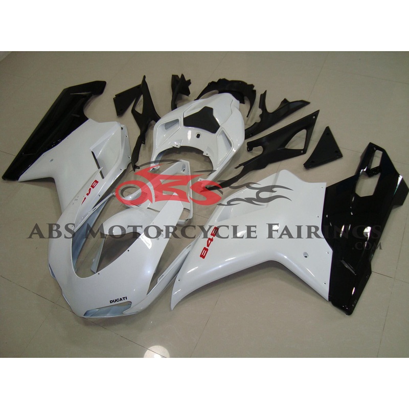 Ducati 848 (2007-2014) White, Black, Red Fairings Clear Windscreen: Free No Seat Cowl No Bolt Kit