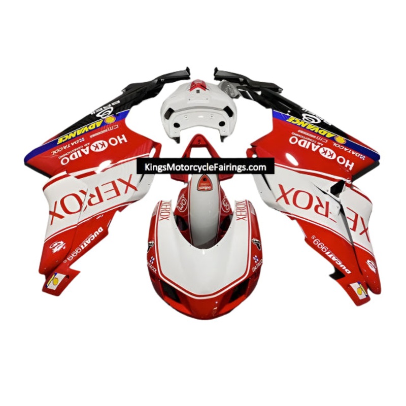Ducati 999 (2005-2006) White, Red Xerox Race Fairings Clear Windscreen: Free No Seat Cowl No Bolt Kit