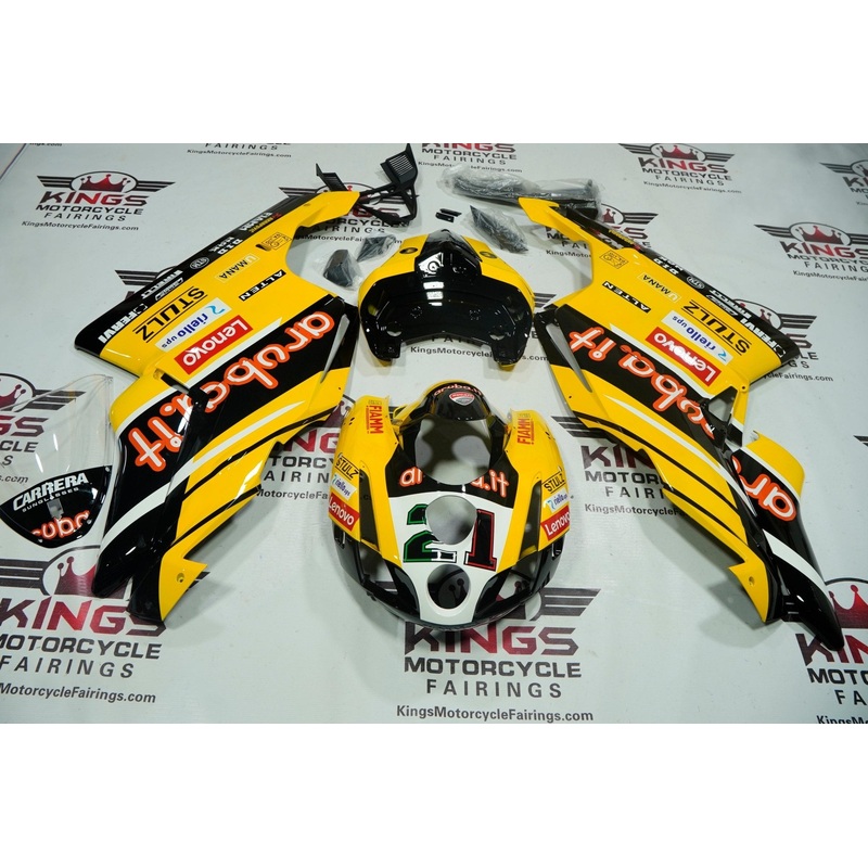 Ducati 999 (2005-2006) Yellow SBK World Super Bike Livery Fairings Clear Windscreen: Free No Seat Cowl No Bolt Kit