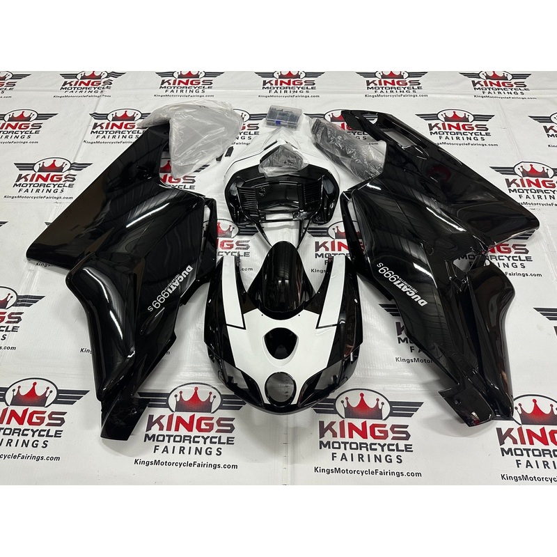 Ducati 999s (2005-2006) Black & White Fairings Clear Windscreen: Free No Seat Cowl No Bolt Kit