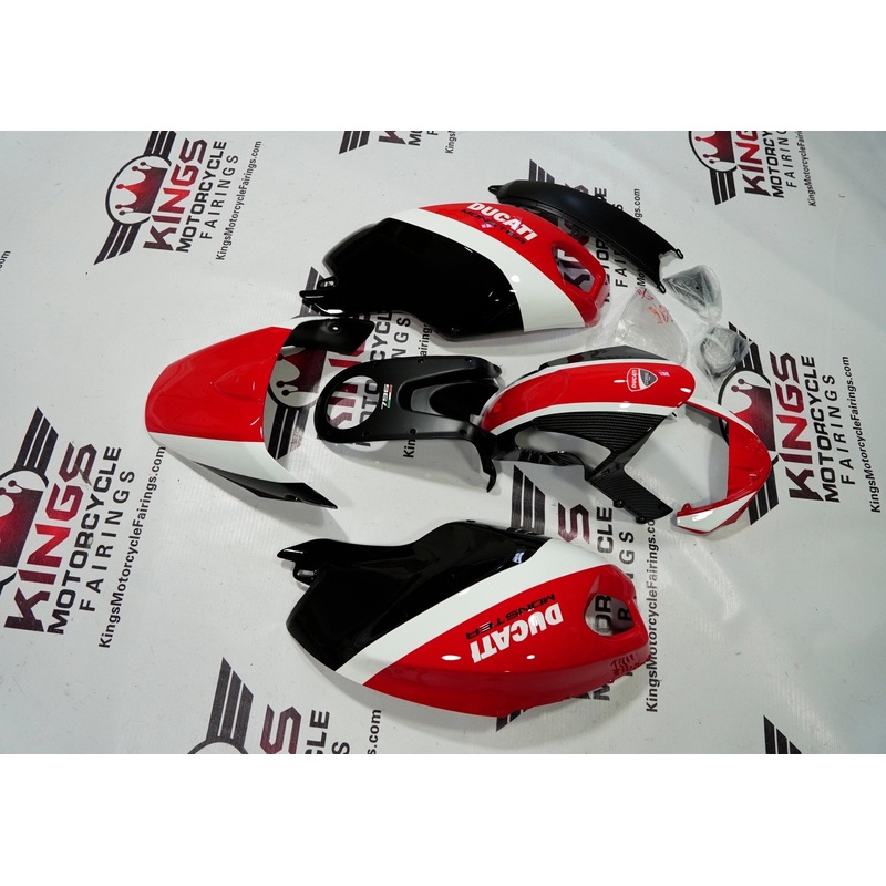 DUCATI MONSTER 696/796/1100 (2009-2016) BLACK, RED, WHITE, FAUX CARBON FIBER FAIRINGS Clear Windscreen: Free No Bolt Kit