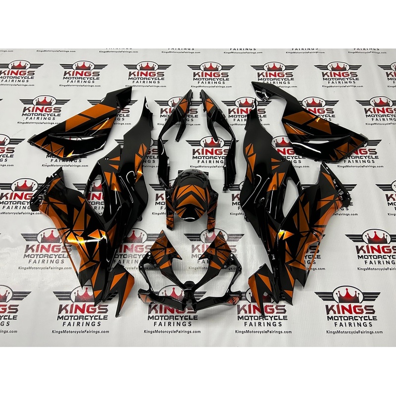 Fairing kit for a Kawasaki Ninja ZX6R 636 (2019-2023) Black, Orange Geo Vinyl No Seat Cowl No Bolt Kit No Tank