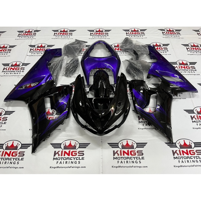Fairing kit for a Kawasaki ZX6R 636 (2005-2006) Black, Purple Clear Windscreen: Free No Seat Cowl No Bolt Kit