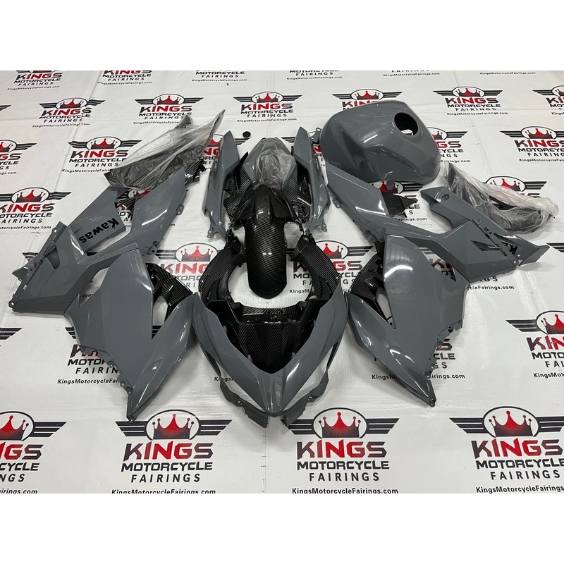 Fairings for Kawasaki Ninja 400 (2018-2023) Dark Nardo Gray, Faux Carbon Fiber No Tank No Seat Cowl No Bolt Kit