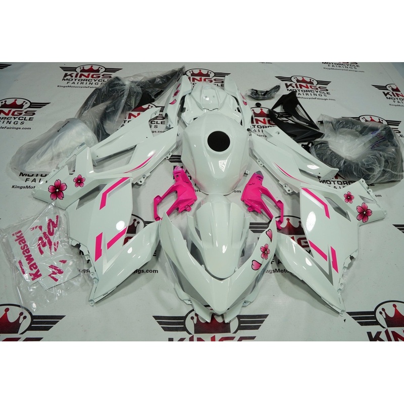 Fairings for Kawasaki Ninja 400 (2018-2023) Pink, White Flowers No Tank No Seat Cowl No Bolt Kit