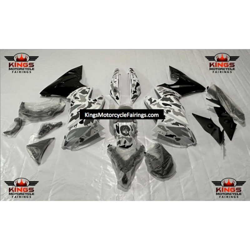 Fairings for Kawasaki Ninja 650 (2009-2011) White, Gray, Black Camouflage Clear Windscreen: Free No Bolt Kit