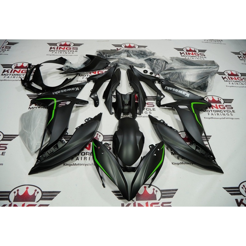 Fairings for Kawasaki Ninja 650 (2017-2019) Matte Black, Matte Green Clear Windscreen: Free No Bolt Kit No Tank