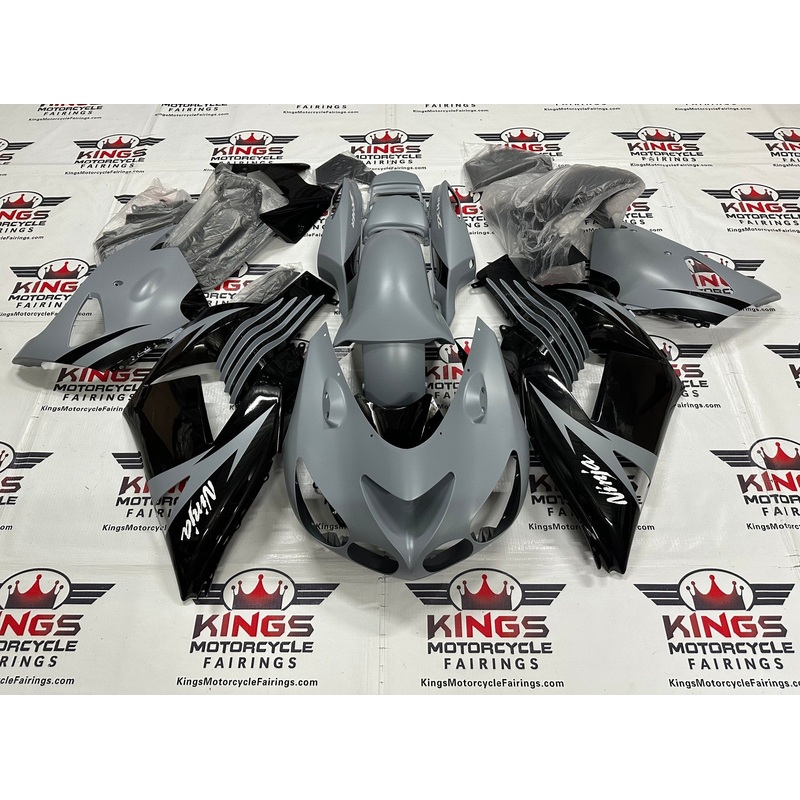 Fairings for Kawasaki Ninja ZX14R (2006-2011) Matte Dark Gray, Gloss Black Clear Windscreen: Free No Seat Cowl No Bolt Kit