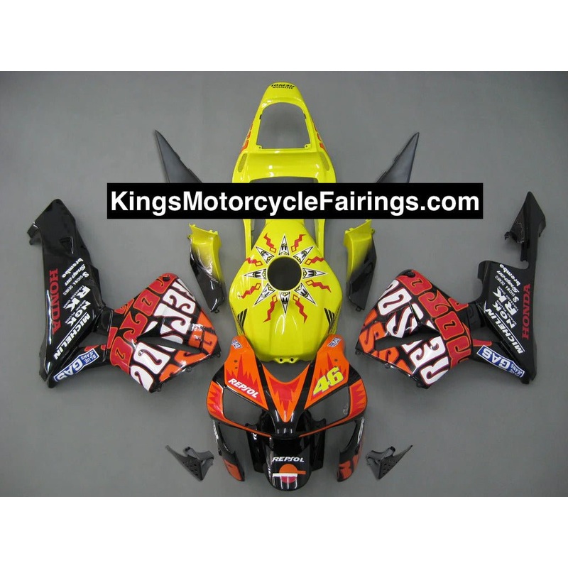 Honda CBR600RR (2003-2004) Orange, Yellow, Black Rossi Fairings No Seat Cowl No Bolt Kit No Tank