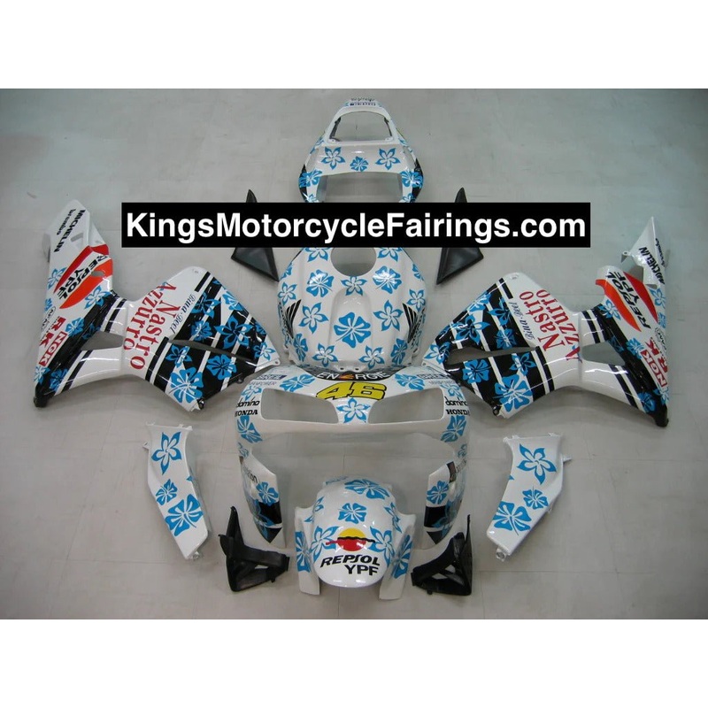 Honda CBR600RR (2003-2004) White, Blue Flower Fairings No Seat Cowl No Bolt Kit No Tank