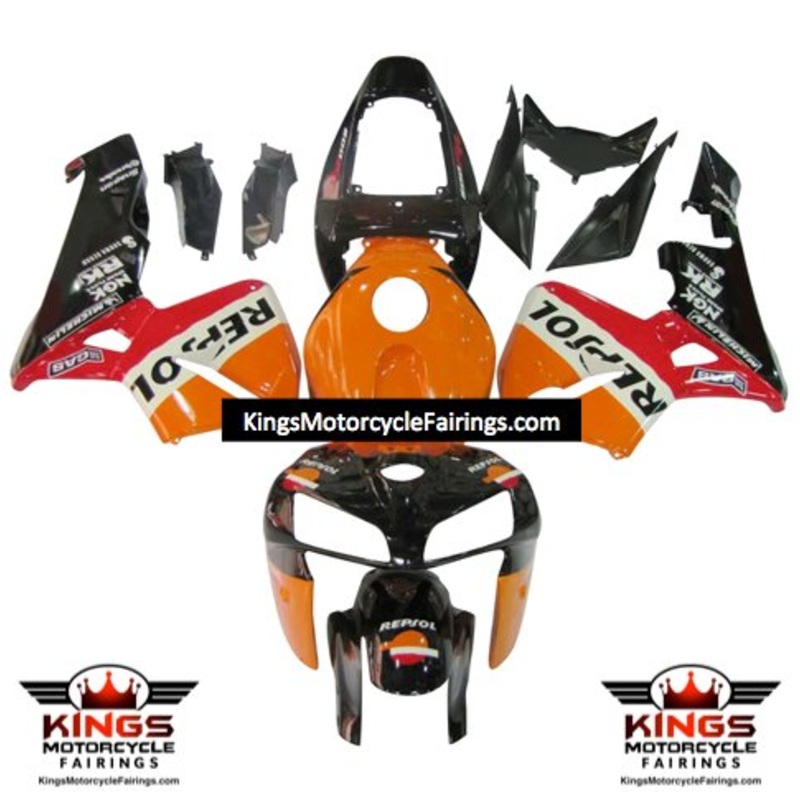 Honda CBR600RR (2005-2006) Black, Orange Repsol Gas Fairings No Seat Cowl No Bolt Kit No Tank