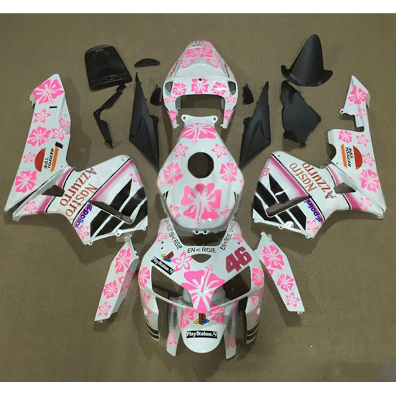 Honda CBR600RR (2005-2006) White, Pink Flower Nastro Fairings No Seat Cowl No Bolt Kit No Tank