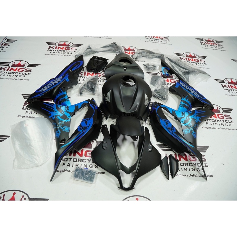Honda CBR600RR (2007-2008) Matte Black, Blue Gear Fairings No Seat Cowl No Bolt Kit No Tank