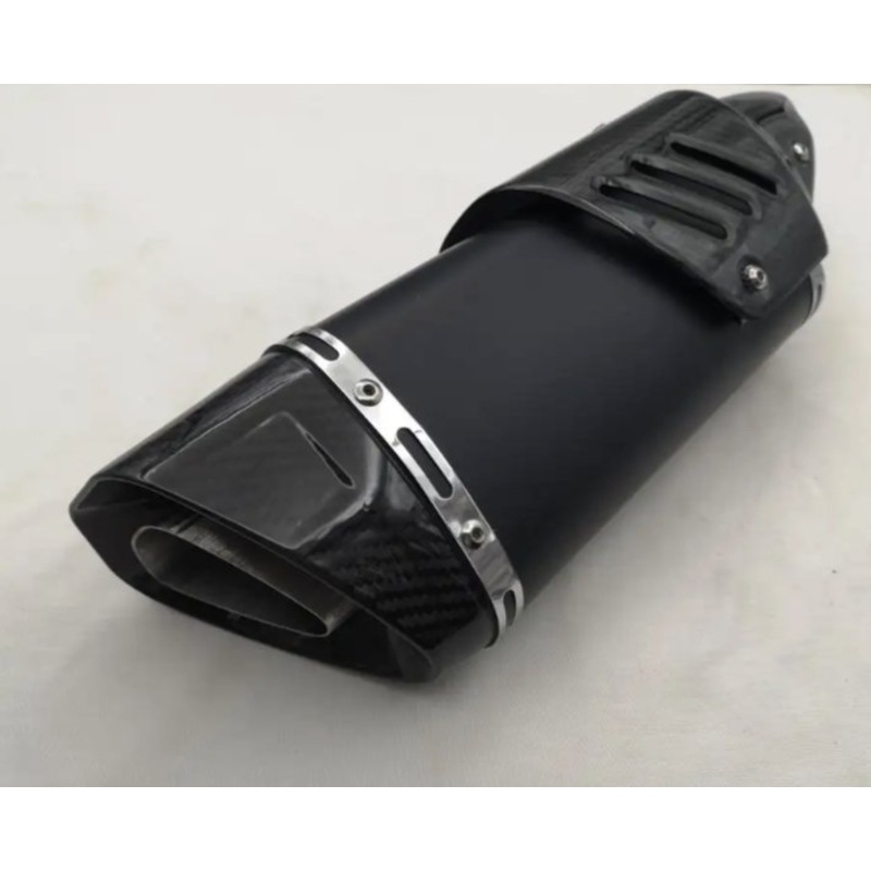 Motorcycle Exhaust Muffler, Black & Carbon Fiber – Universal 200-500cc Black & Carbon Fiber