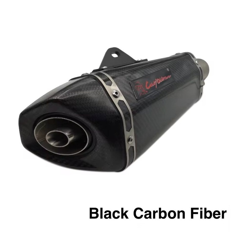 Motorcycle Exhaust Muffler, Black Carbon Fiber – Universal Slip-On (150-600cc) Black Carbon Fiber