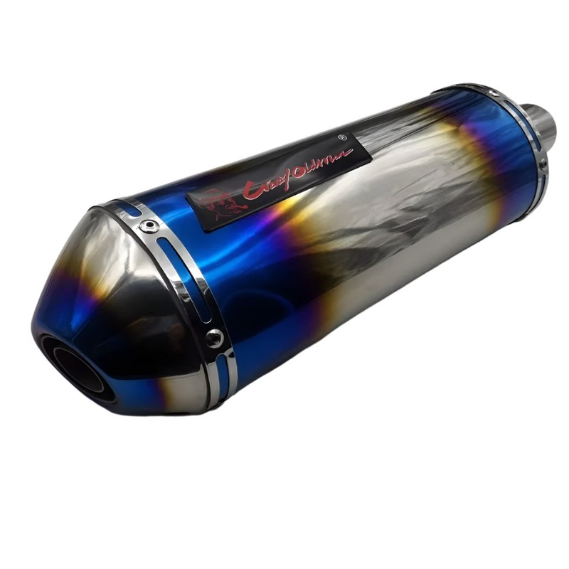 Motorcycle Exhaust Muffler, Chrome & Blue – Universal Slip-On (150-400cc) Chrome & Blue