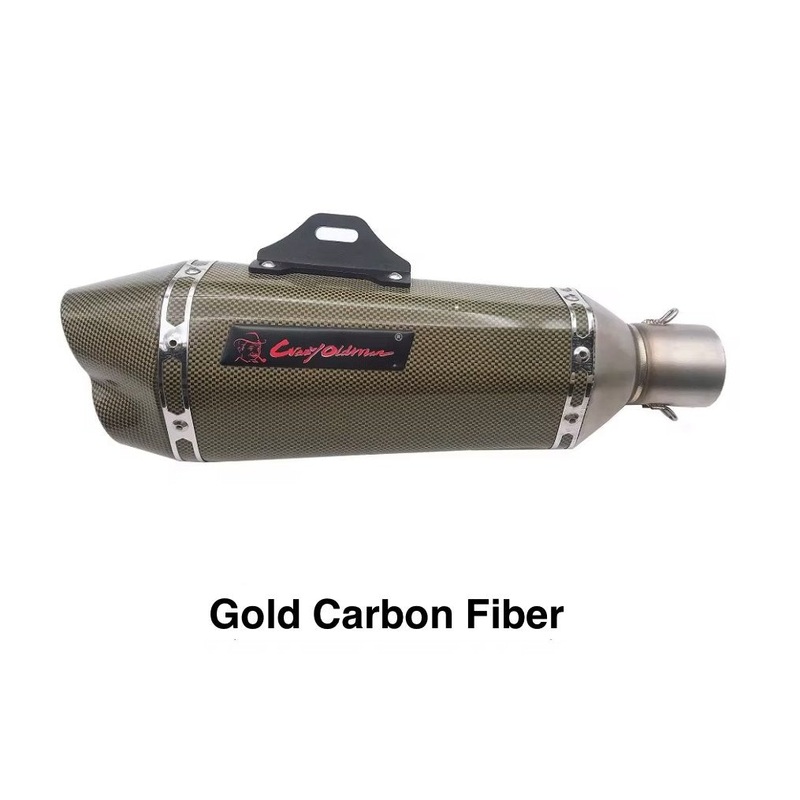 Motorcycle Exhaust Muffler, Gold Carbon Fiber – Universal Slip-On (150-600cc) Gold Carbon Fiber