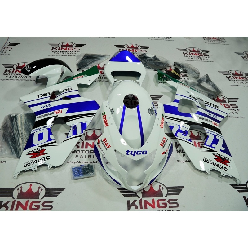 Suzuki GSXR750 (2004-2005) White, Blue, Black, Green Tyco Stripe Fairings No Seat Cowl No Bolt Kit No Tank