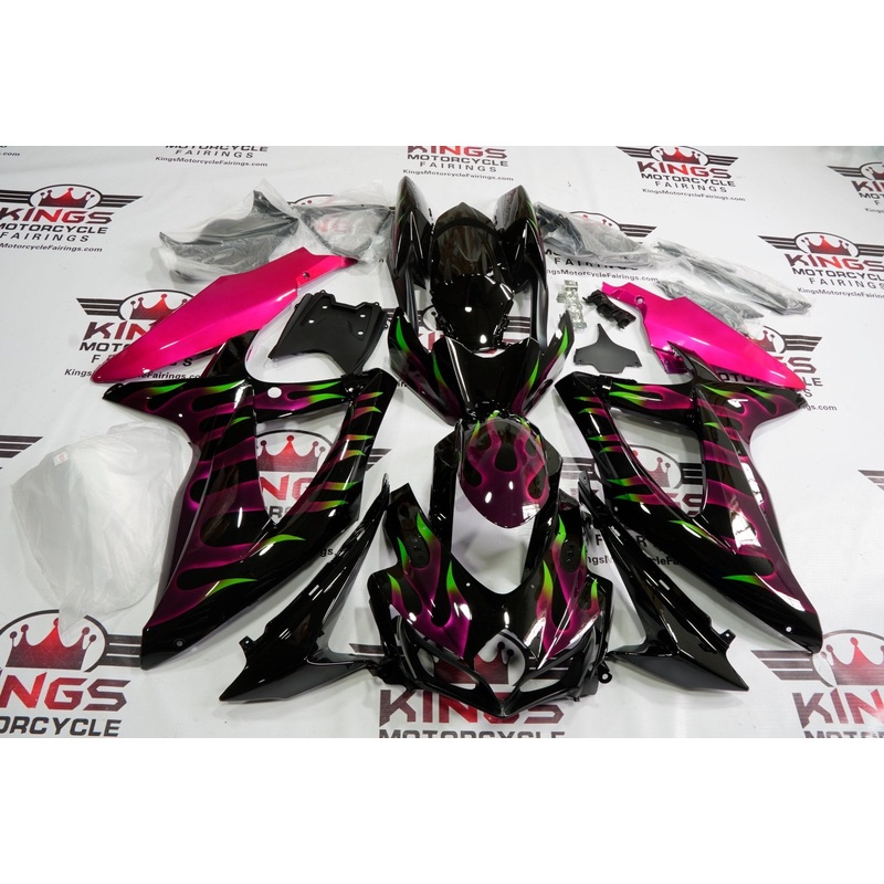 Suzuki GSXR750 (2008-2010) Black, Pink & Green Flame Fairings No Seat Cowl No Bolt Kit No Tank