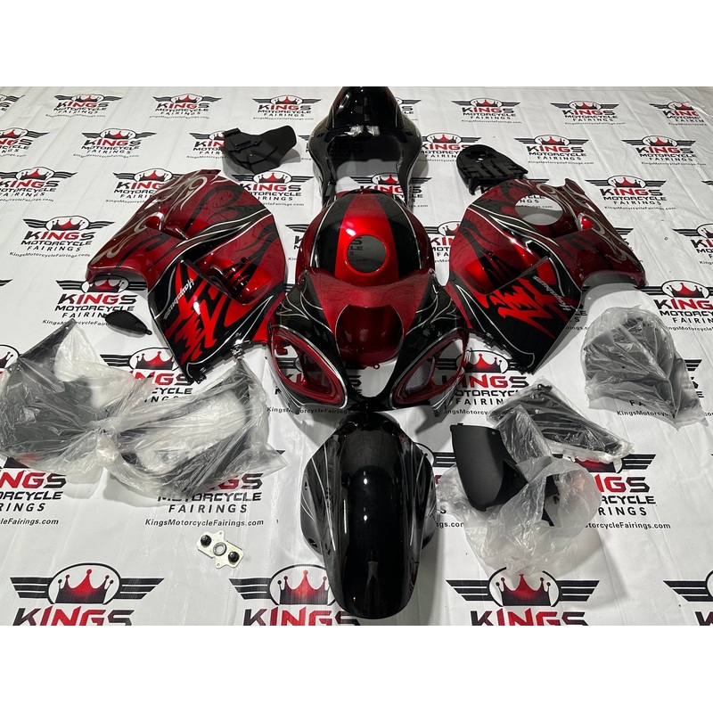 Suzuki Hayabusa (1999-2007) Candy Red, Black, Chrome Tribal Flame Fairings No Seat Cowl No Bolt Kit No Tank