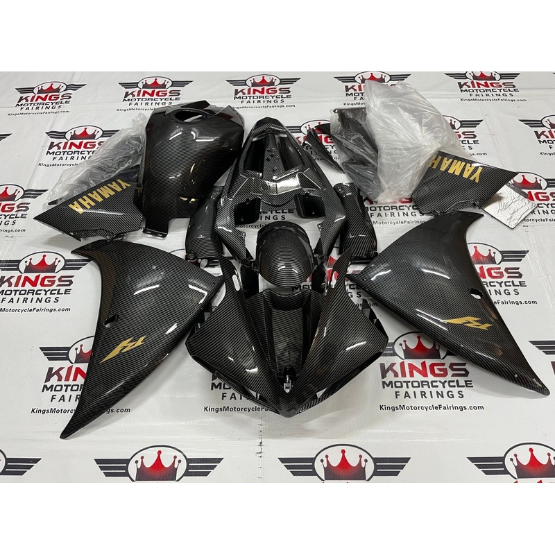 Yamaha YZF-R1 (2009-2011) Faux Carbon Fiber, Gold Fairings No Seat Cowl No Bolt Kit No Tank