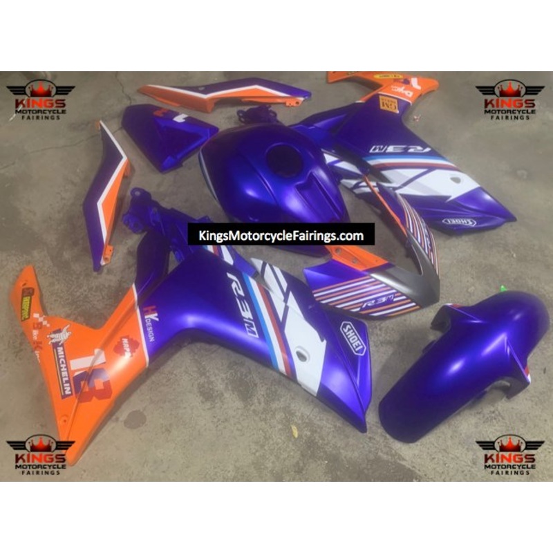 Yamaha YZF-R3 (2015-2018) Blue, Orange, White Fairings No Seat Cowl No Bolt Kit No Tank Cover