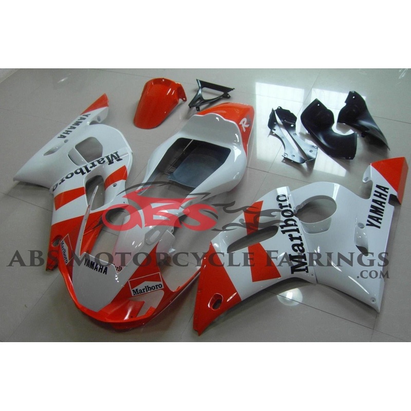 Yamaha YZF-R6 (1998-2002) Orange, White Marlboro Fairings Clear Windscreen: Free No Bolt Kit