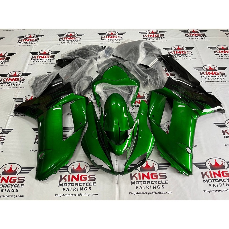 Fairings for Kawasaki Ninja ZX6R 636 (2007-2008) Green, Black Flames Clear Windscreen: Free No Seat Cowl No Bolt Kit
