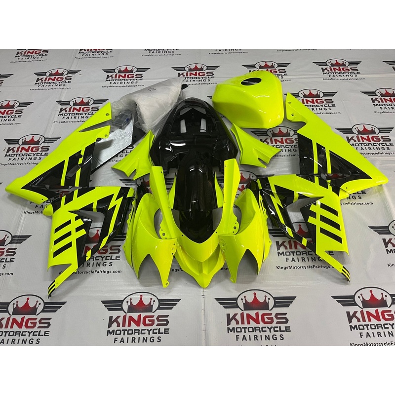 Fairings for Kawasaki ZX10R (2004-2005) Hi-Vis Neon Yellow, Black No Seat Cowl No Bolt Kit No Tank