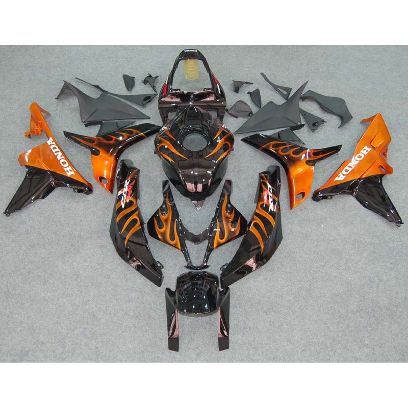 Honda CBR600RR (2007-2008) Black, Orange Flames Fairings No Seat Cowl No Bolt Kit No Tank