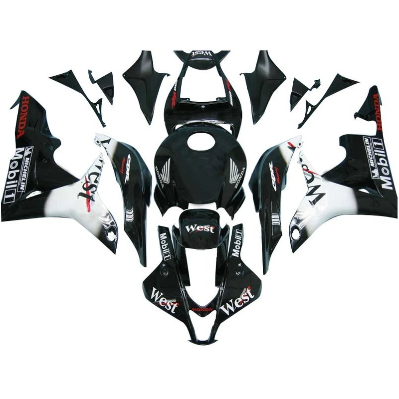 Honda CBR600RR (2007-2008) Black, White West Fairings No Seat Cowl No Bolt Kit No Tank