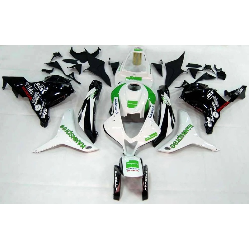 Honda CBR600RR (2009-2012) White, Black, Green Hannspree Fairings No Seat Cowl No Bolt Kit No Tank