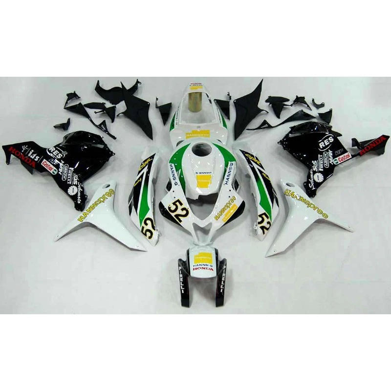 Honda CBR600RR (2009-2012) White, Black, Green Yellow Hannspree Fairings No Seat Cowl No Bolt Kit No Tank