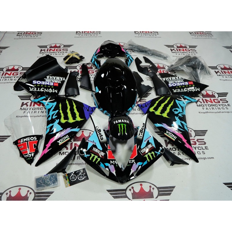 Yamaha YZF-R1 (2009-2011) Black, Turquoise Blue Monster Fairings No Seat Cowl No Bolt Kit No Tank