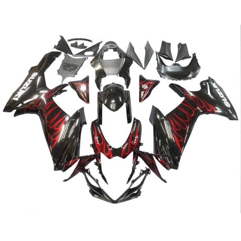 Suzuki GSXR750 (2011-2024) Gloss Black, Red Flames Fairings No Seat Cowl No Bolt Kit No Tank