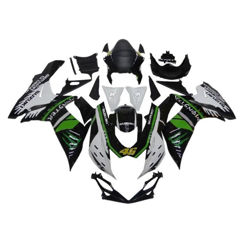 Suzuki GSXR750 (2011-2024) White, Black, Green Monster Fairings No Seat Cowl No Bolt Kit No Tank