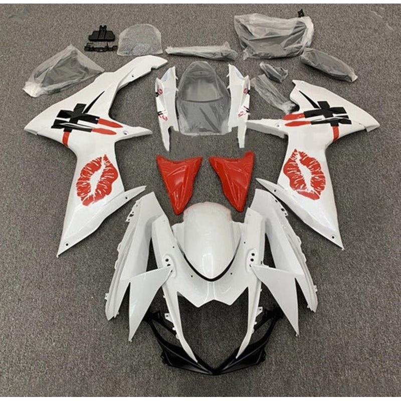 Suzuki GSXR750 (2011-2024) White, Red Lipstick Kiss Fairings No Seat Cowl No Bolt Kit No Tank