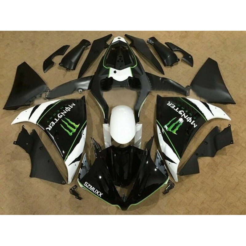 Yamaha YZF-R1 (2009-2011) Black, White, Green Monster Energy Fairings No Seat Cowl No Bolt Kit No Tank