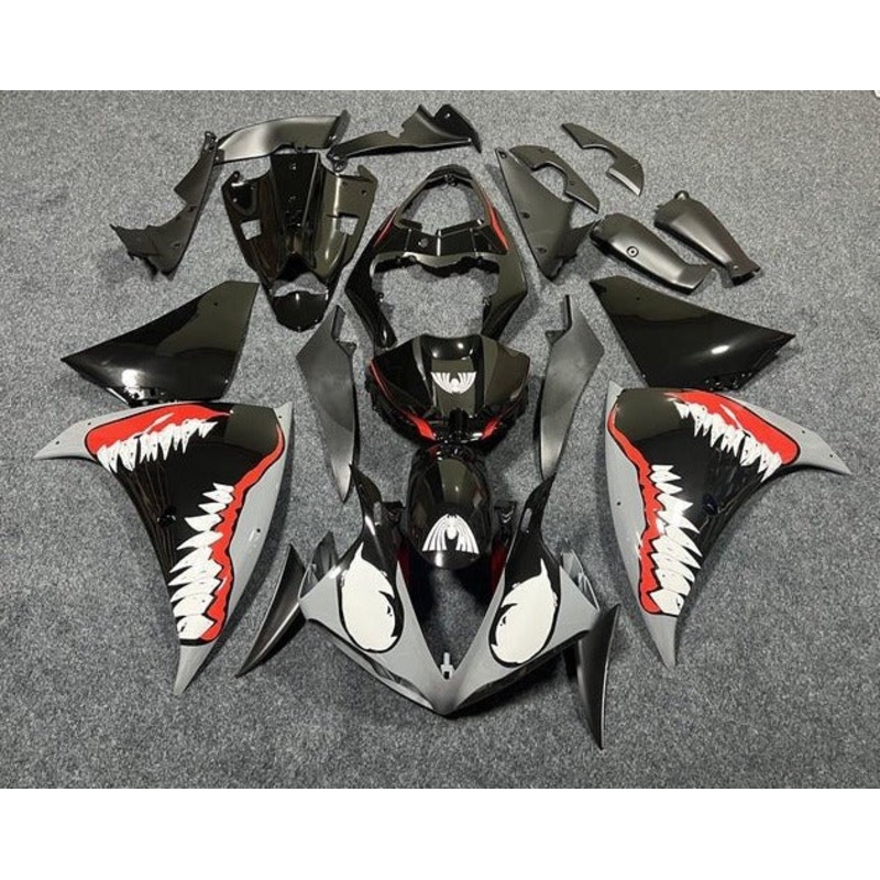 Yamaha YZF-R1 (2009-2011) Gray, Black, Red, White Teeth Fairings No Seat Cowl No Bolt Kit No Tank